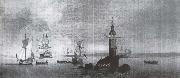 Monamy, Peter This is Manamy-s Picture of the opening of the first Eddystone Lighthouse in 1698 oil painting artist